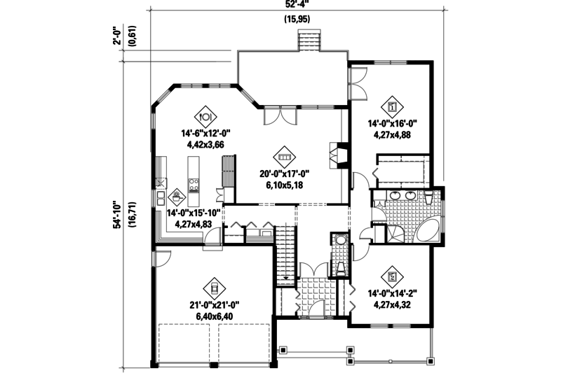 Dream House Plan - Floor Plan - Main Floor for Country House Plan #25-4449 - 2 bed, 1 bath