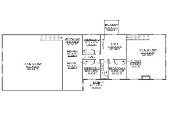 Floor Plan - Upper Floor for Barndominium House Plan #1116-16 - 4 bed, 3 bath