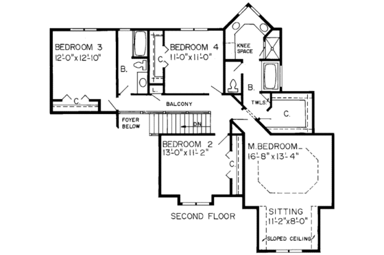 Floor Plan - Upper Floor for Traditional House Plan #312-121 - 4 bed, 2.5 bath