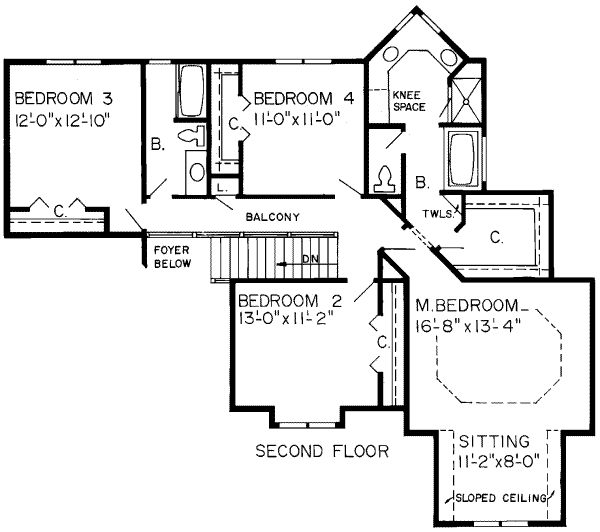 Traditional Floor Plan - Upper Floor Plan #312-121