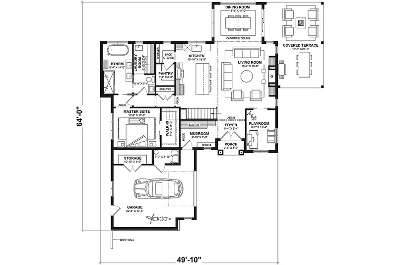 Architectural House Design - Floor Plan - Main Floor for Country House Plan #23-2822 - 3 bed, 2.5 bath