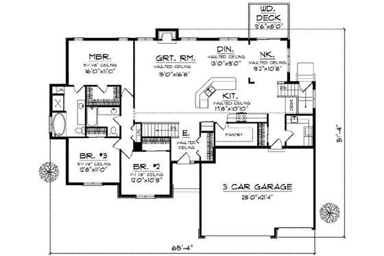 Floor Plan - Main Floor for European House Plan #70-616 - 3 bed, 2 bath