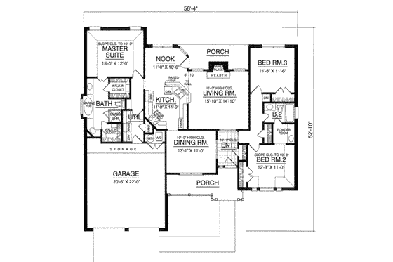 Floor Plan - Main Floor for Traditional House Plan #40-173 - 3 bed, 2 bath