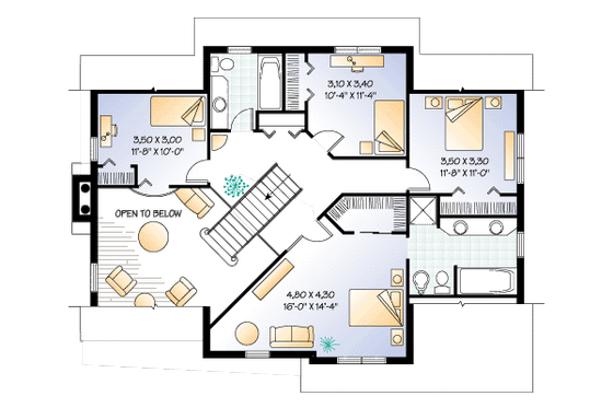 Floor Plan - Upper Floor for Traditional House Plan #23-246 - 4 bed, 2.5 bath