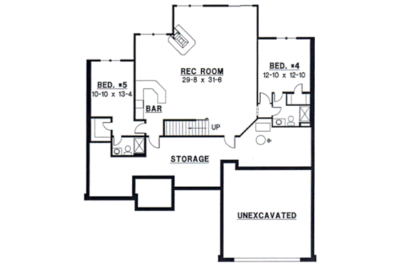 Floor Plan - Lower Floor for European House Plan #67-252 - 5 bed, 4 bath
