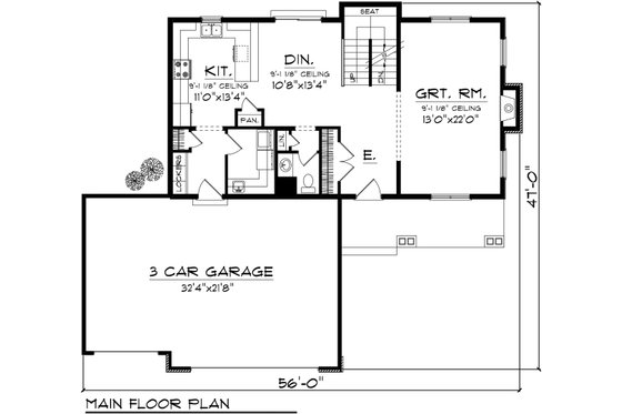 Floor Plan - Main Floor for Craftsman House Plan #70-1133 - 3 bed, 2.5 bath