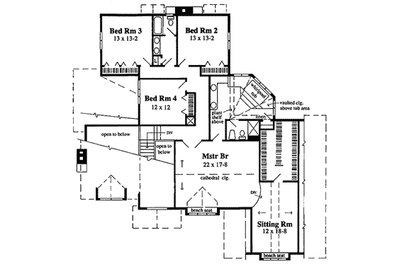 Floor Plan - Upper Floor for Traditional House Plan #75-120 - 4 bed, 2.5 bath