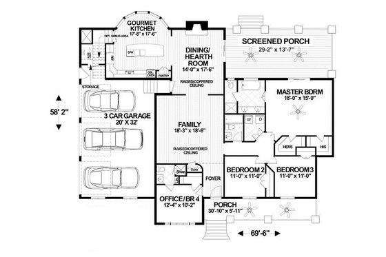 Floor Plan - Main Floor for Craftsman House Plan #56-699 - 4 bed, 3 bath
