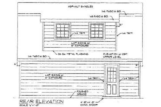 Exterior - Rear Elevation for Country House Plan #116-126 - 1 bed, 1 bath