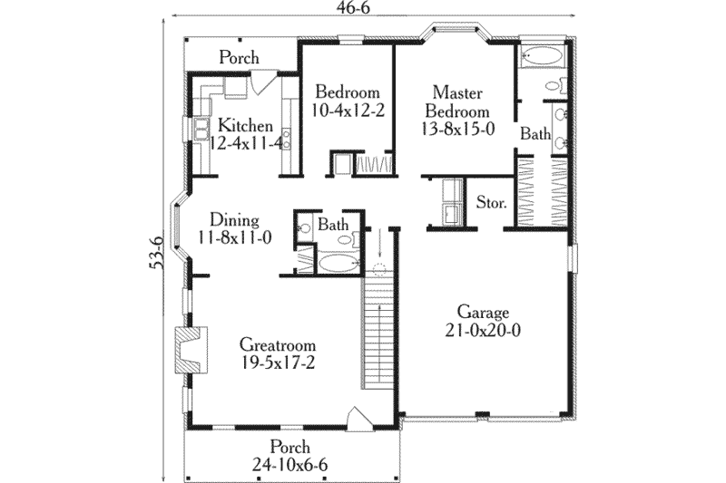 House Blueprint - Floor Plan - Main Floor for Traditional House Plan #406-156 - 4 bed, 3 bath