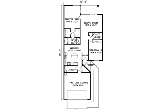 Floor Plan - Main Floor for Adobe / Southwestern House Plan #1-296 - 2 bed, 2 bath