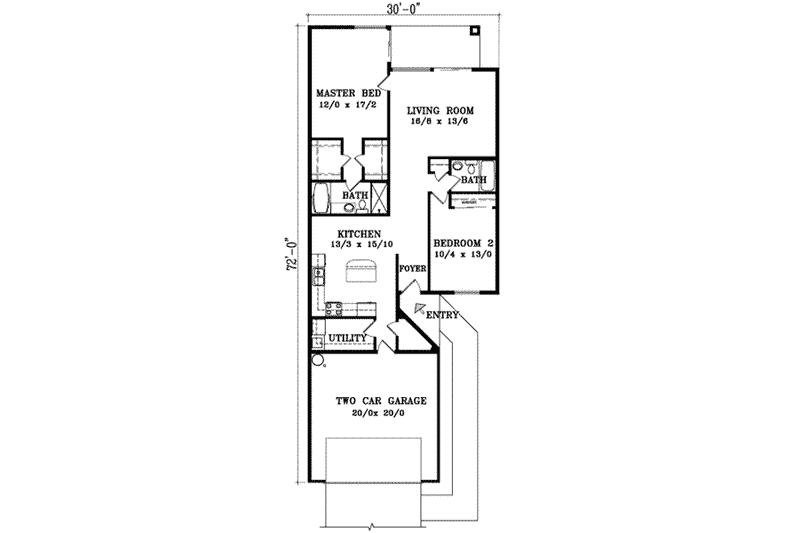 Dream House Plan - Floor Plan - Main Floor for Adobe / Southwestern House Plan #1-296 - 2 bed, 2 bath