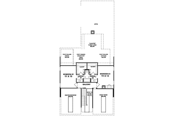 Floor Plan - Upper Floor for Colonial House Plan #81-552 - 3 bed, 2.5 bath
