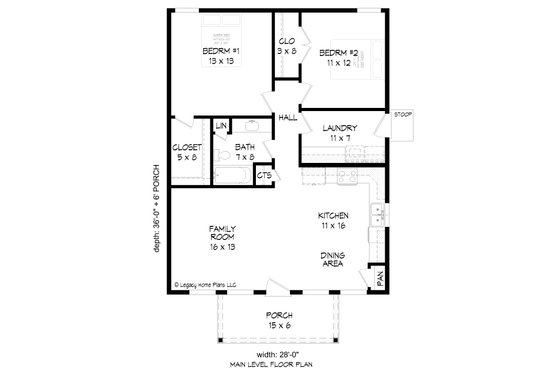 Floor Plan - Main Floor for Southern House Plan #932-579 - 2 bed, 1 bath