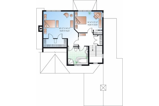 Floor Plan - Upper Floor for Farmhouse House Plan #23-722 - 2 bed, 2 bath