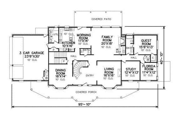Floor Plan - Main Floor for Colonial House Plan #65-181 - 5 bed, 4.5 bath