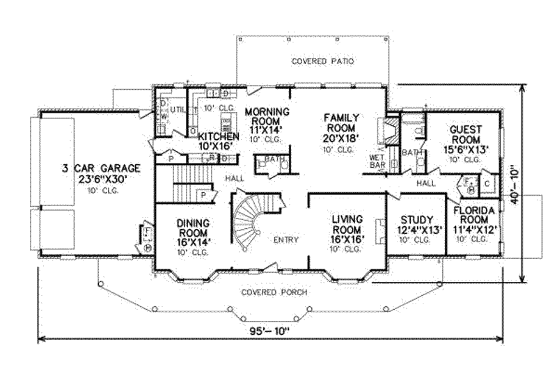 House Plan Design - Floor Plan - Main Floor for Colonial House Plan #65-181 - 5 bed, 4.5 bath