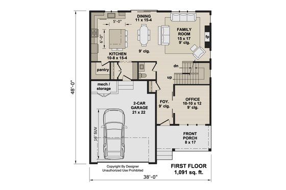 Floor Plan - Main Floor for Farmhouse House Plan #51-1524 - 3 bed, 2.5 bath