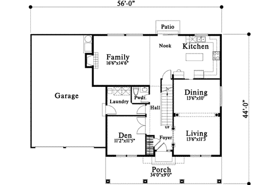 Floor Plan - Main Floor for Traditional House Plan #78-153 - 3 bed, 2.5 bath
