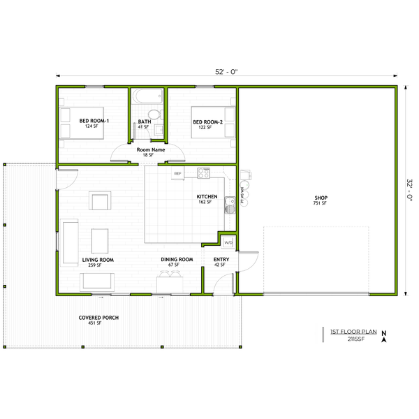 Barndominium Floor Plan - Main Floor Plan #1106-10