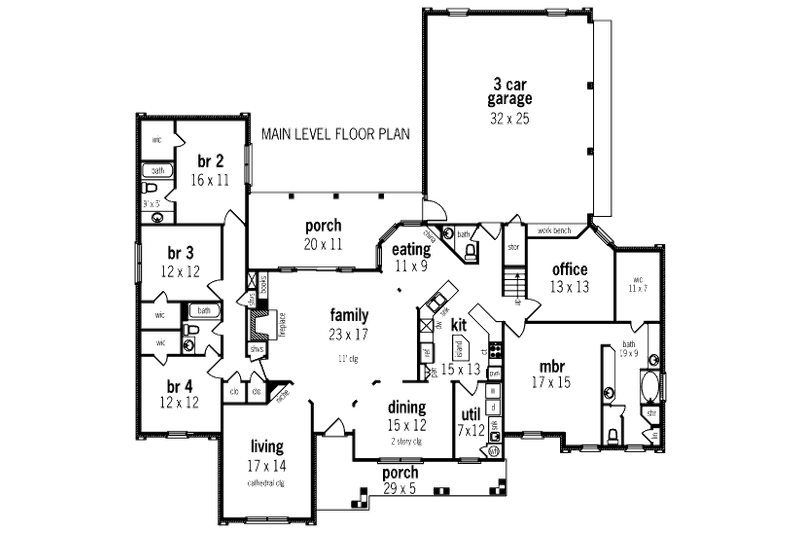 Home Plan - Floor Plan - Main Floor for European House Plan #45-329 - 4 bed, 3.5 bath