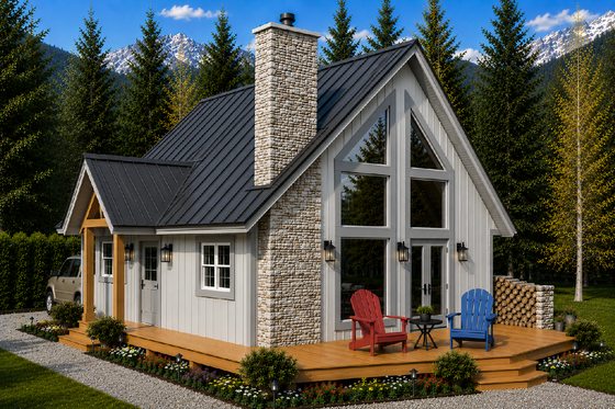 Exterior - Front Elevation for Cabin House Plan #126-173 - 2 bed, 2 bath