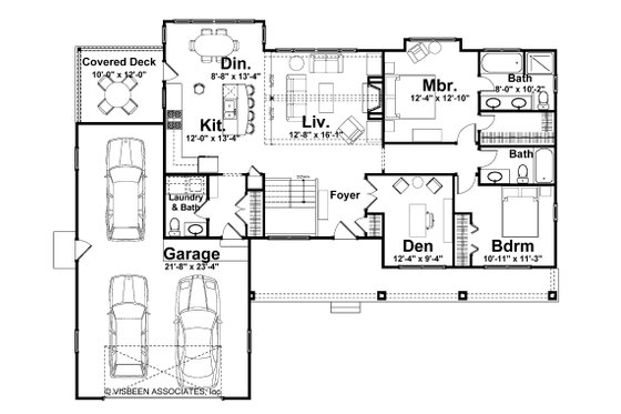 Floor Plan - Main Floor for Ranch House Plan #928-5 - 2 bed, 2.5 bath