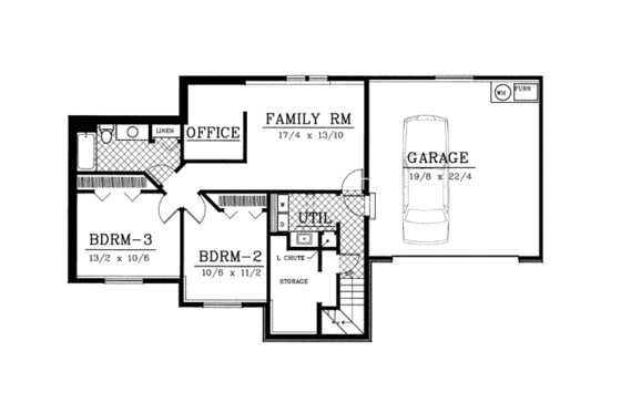 Floor Plan - Lower Floor for Traditional House Plan #100-217 - 3 bed, 2.5 bath
