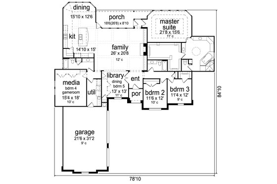 Floor Plan - Main Floor for European House Plan #84-597 - 3 bed, 3 bath