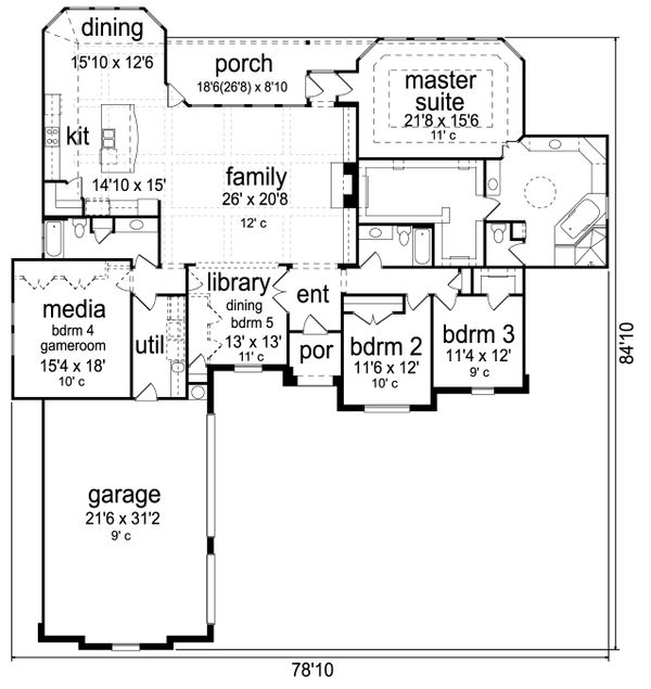 Architectural House Design - European Floor Plan - Main Floor Plan #84-597