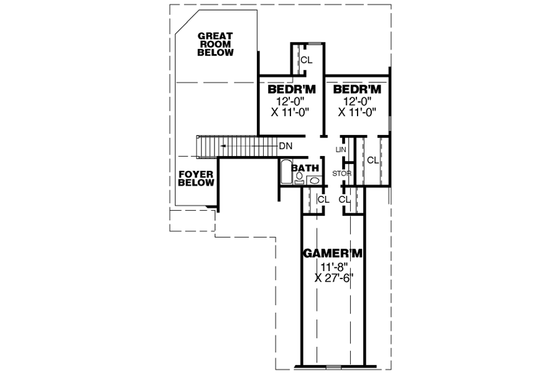 Floor Plan - Upper Floor for European House Plan #34-196 - 4 bed, 3 bath