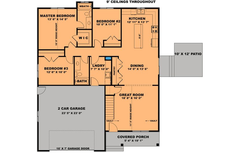 House Design - Floor Plan - Main Floor for Farmhouse House Plan #1111-24 - 3 bed, 2 bath
