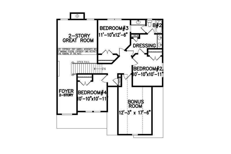 House Blueprint - Floor Plan - Upper Floor for Traditional House Plan #54-521 - 4 bed, 2.5 bath