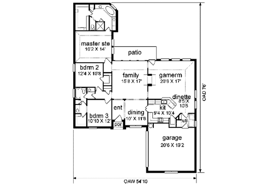 Floor Plan - Main Floor for Traditional House Plan #84-133 - 3 bed, 2 bath