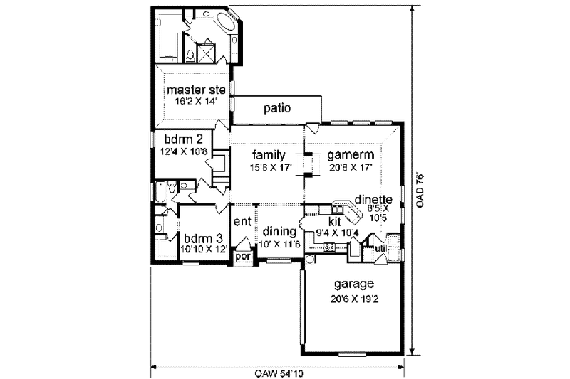 Architectural House Design - Floor Plan - Main Floor for Traditional House Plan #84-133 - 3 bed, 2 bath