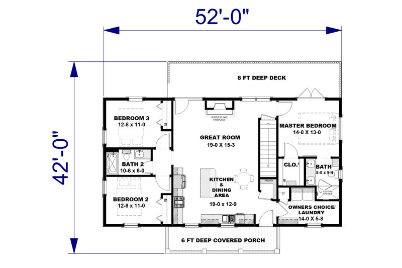 House Plan Design - Floor Plan - Main Floor 1 for Farmhouse House Plan #44-289 - 3 bed, 2 bath