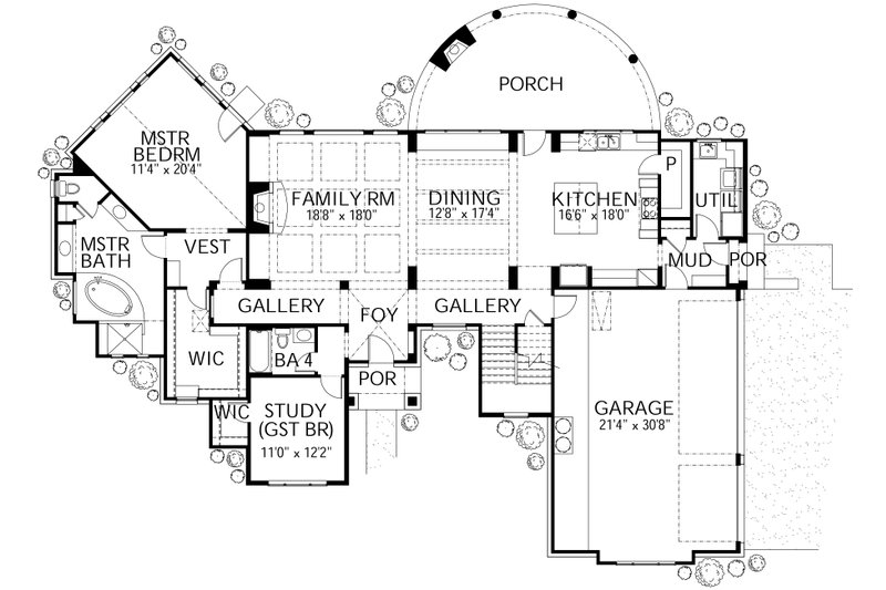 Architectural House Design - Floor Plan - Main Floor for Mediterranean House Plan #80-141 - 4 bed, 4 bath
