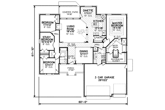 Floor Plan - Main Floor for Traditional House Plan #65-346 - 3 bed, 2 bath