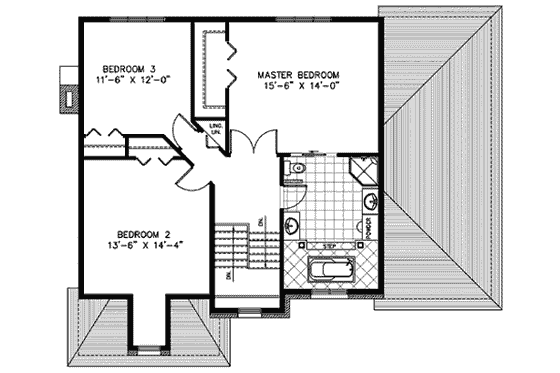 Floor Plan - Upper Floor for European House Plan #138-288 - 3 bed, 1.5 bath