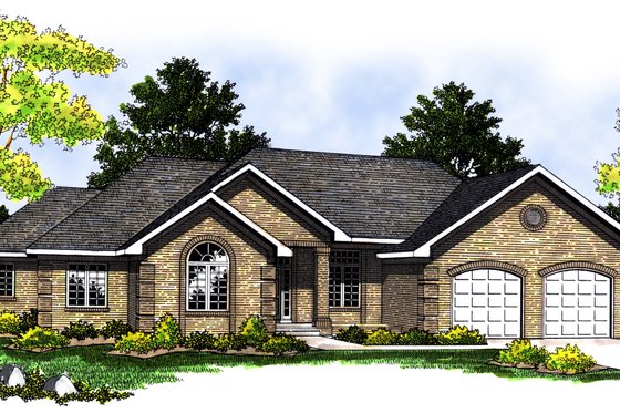 Exterior - Front Elevation for Ranch House Plan #70-217 - 3 bed, 2.5 bath
