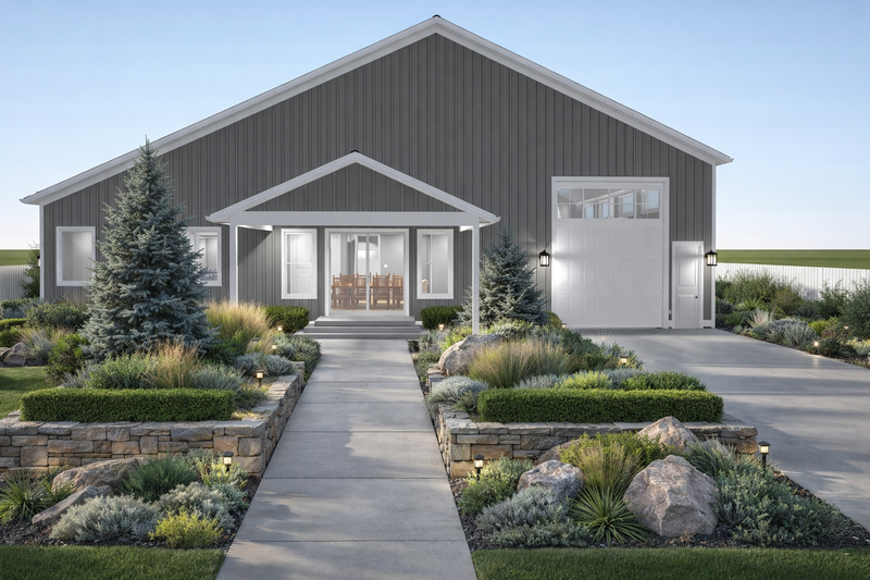 House Blueprint - Exterior - Front Elevation 5 for Barndominium House Plan #1060-473 - 2 bed, 2 bath