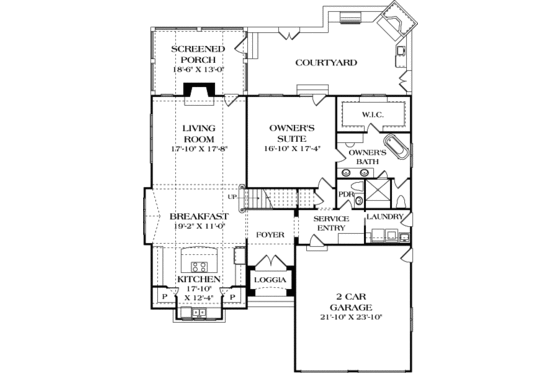 Floor Plan - Main Floor for European House Plan #453-60 - 3 bed, 2 bath