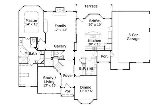 Floor Plan - Main Floor for European House Plan #411-174 - 4 bed, 3 bath