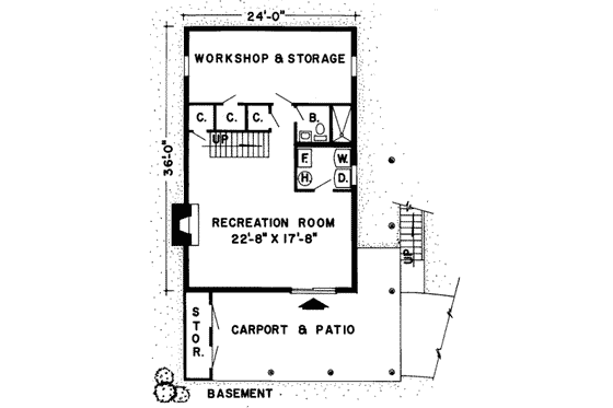 Floor Plan - Lower Floor House Plan #312-431 - 4 bed, 2 bath