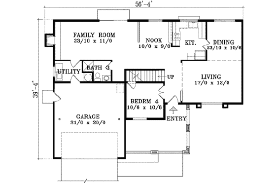 Floor Plan - Main Floor for Mediterranean House Plan #1-1426 - 4 bed, 3 bath