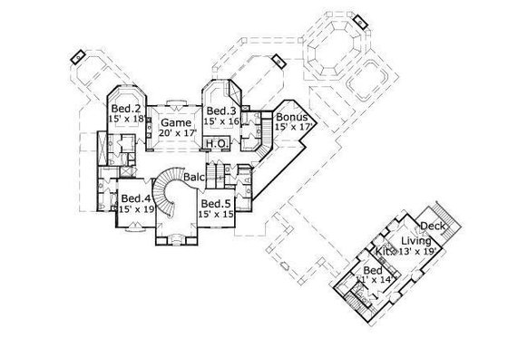 Floor Plan - Upper Floor for European House Plan #411-628 - 6 bed, 7.5 bath