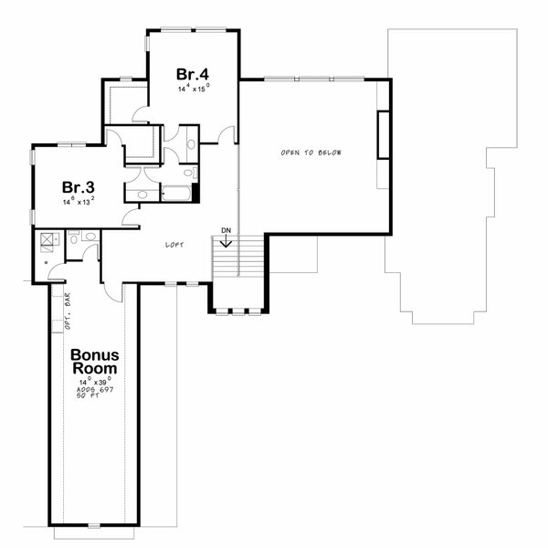 House Blueprint - Floor Plan - Upper Floor for Modern House Plan #20-2611 - 4 bed, 4.5 bath