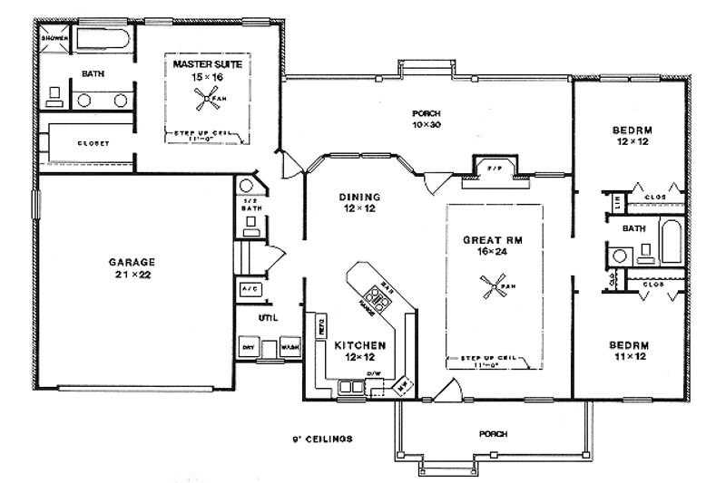 House Plan Design - Floor Plan - Main Floor for Country House Plan #14-121 - 3 bed, 2 bath