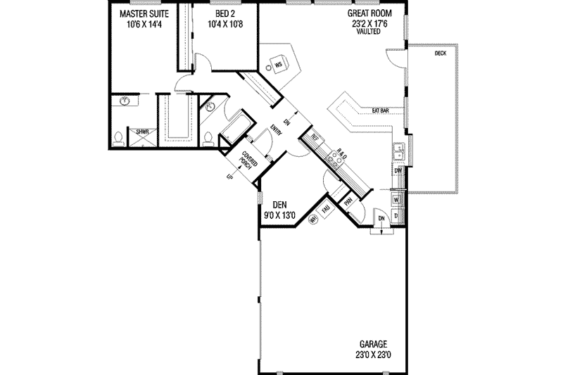 House Plan Design - Floor Plan - Main Floor for Ranch House Plan #60-342 - 3 bed, 2 bath