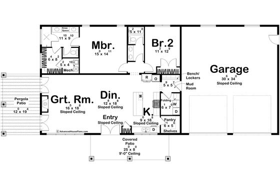 Floor Plan - Main Floor for Barndominium House Plan #455-405 - 2 bed, 2 bath